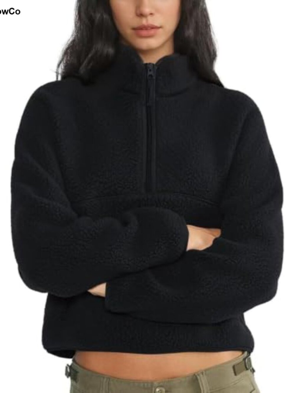 Fleece Half Zip Sweatshirt Slouchy Stand Collar Sherpa Coat Pullover